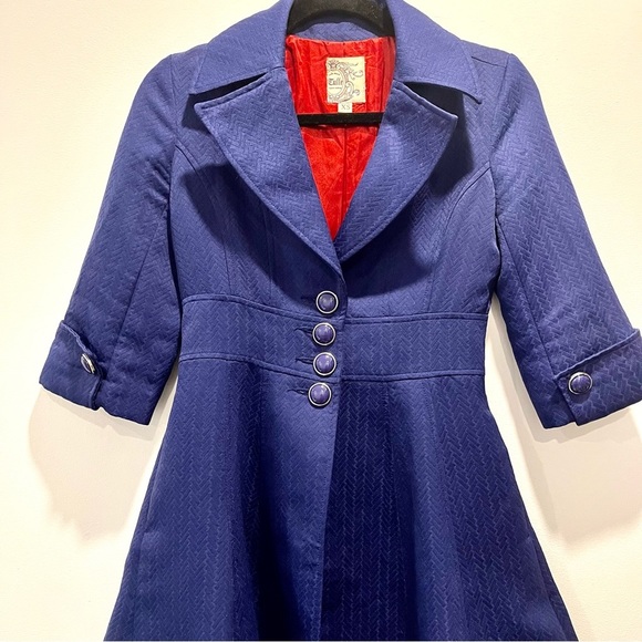 Vintage Anthropologie Tulle A Line Jacket Navy Blue Chevron - Picture 2 of 9